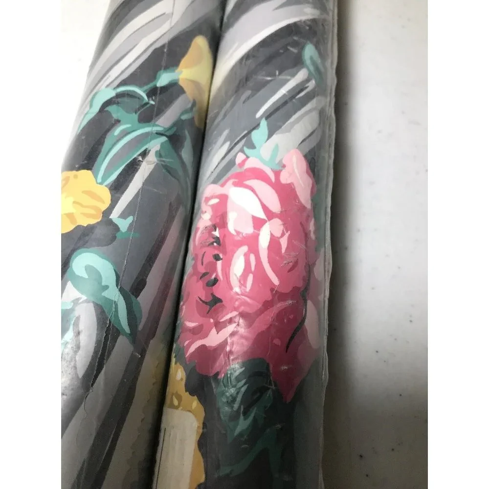 Imperial Wallpaper Prepasted Floral Lace Pink Yellow Gray Lot Of 2 Rolls 5 Yards